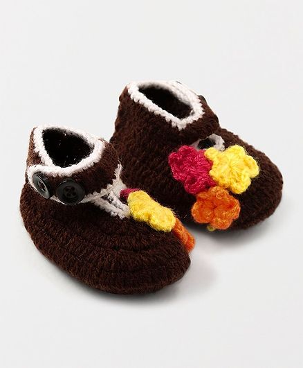MayRa Knits Flower Detailed Booties - Brown