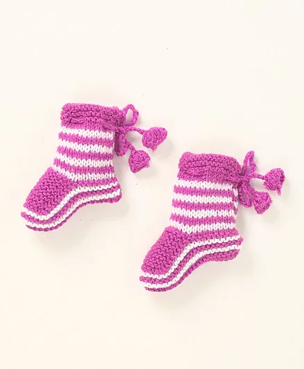 MayRa Knits Striped Socks - Dark Pink