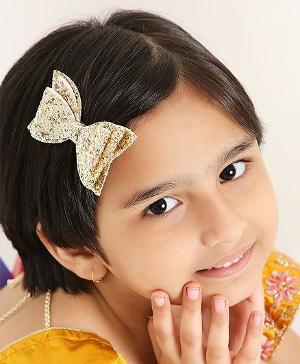 Aye Candy Sequined Bow Design Alligator Clip - Golden