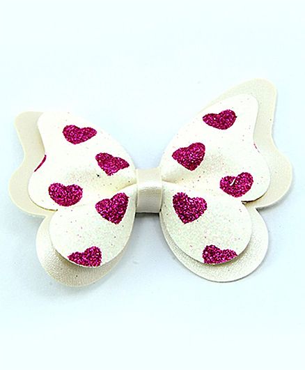 Aye Candy Heart Sequined Butterfly Design Clip - White & Pink