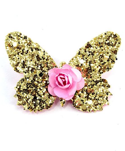 Aye Candy Butterfly Design Flower Alligator Clip - Golden