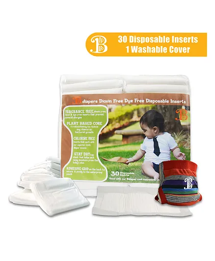 Bdiapers Washable & Reusable Hybrid Cloth Diaper Cover With 30 Disposable Insert Nappy Pads Rainbow Extra Large