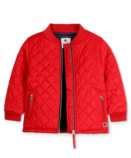 Cherry Crumble by Nitt Hyman Solid Full Sleeves Quilted Jacket - Red