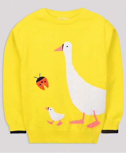 Cherry Crumble by Nitt Hyman Duck & Ladybug Design Full Sleeves Sweater - Yellow
