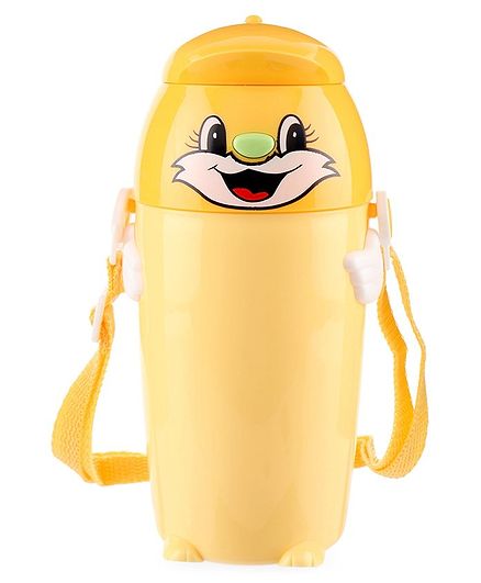 Water Bottle Cat Face Print Yellow - 360 ml