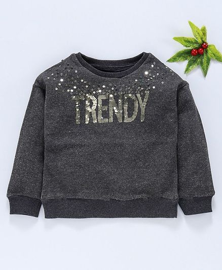 Vitamins Full Sleeves Party Wear Winter Top Trendy Sequin Design - Grey