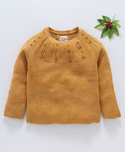 Vitamins Full Sleeves Party Wear Winter Top Embellished - Yellow
