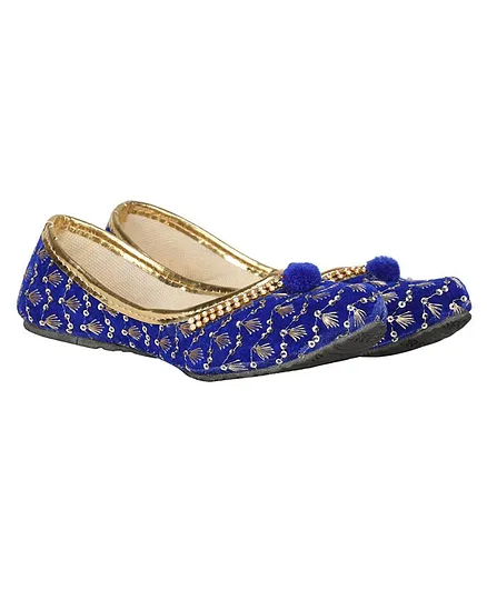 Buckled Up Sequin Work Mojari - Dark Blue