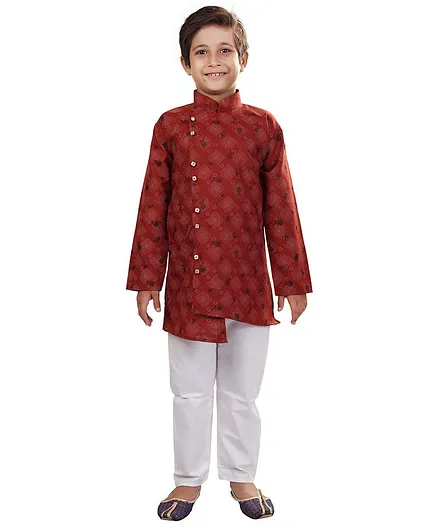 Nakshi By Yug Floral Print Full Sleeves Kurta & Pajama Set - Maroon & White