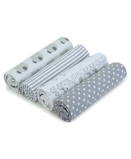 Kassy Pop Cotton Flannel Receiving Swaddles Cum Baby Blanket Grey - Pack of 4