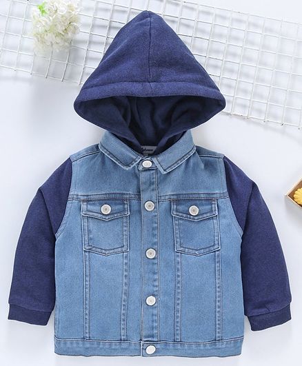 ToffyHouse Full Sleeves Hooded Semi Denim Jacket - Blue