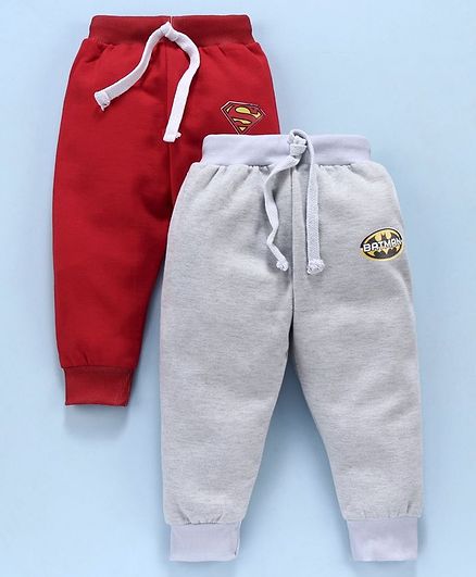 Eteenz Full Length Fleece Lounge Pants Batman & Superman Print Pack of 2 - Red Grey