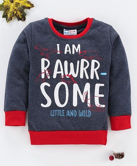 Eteenz Full Sleeves Winter Wear Tee Text Print - Grey Navy Blue