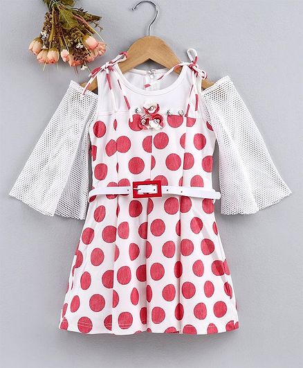 Enfance Polka Print Full Sleeves Dress - Red