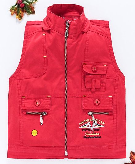 Noddy Front Pocket Sleeveless Jacket - Red