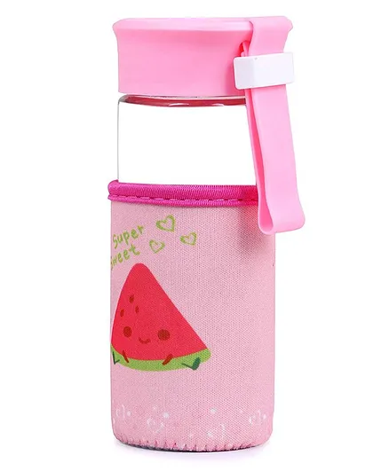 U-Grow Wide Neck Glass Bottle with Insulation Cover Pink - 300 ml