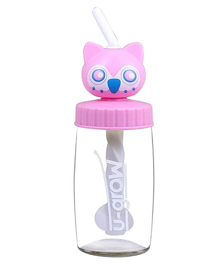 U-grow Cute Cat Glass Sipper Bottle Pink - 340 ml