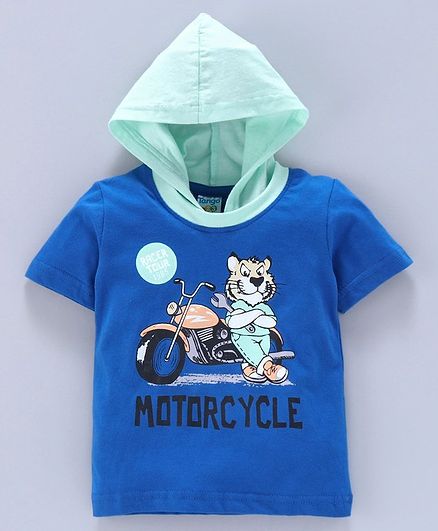 Tango Half Sleeves Hooded Tee Tiger Print - Blue