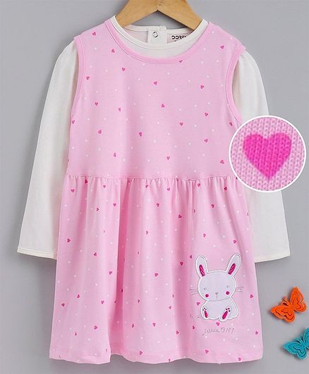 Doreme Frock With Full Sleeves Inner Tee Bunny Patch - Light Pink