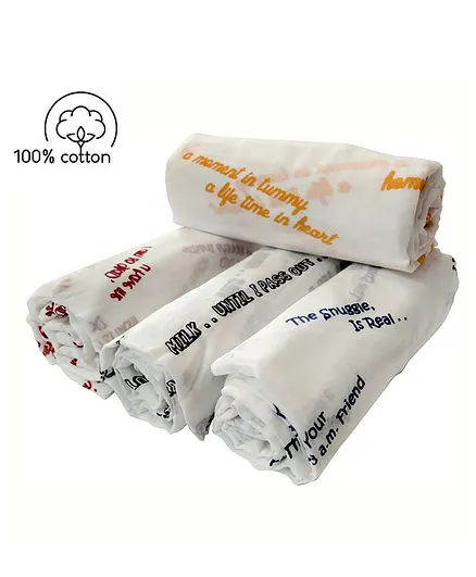 Carerio Newborn Pure Cotton Swaddle Wraps Quotes Print - Pack of 4