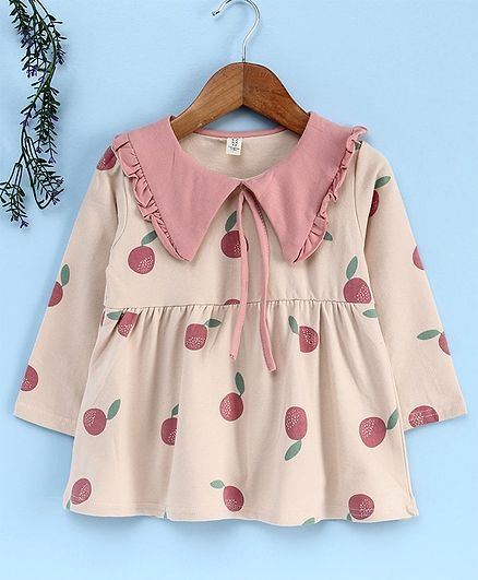 Kookie Kids Full Sleeves Frock Fruit Print - Pink
