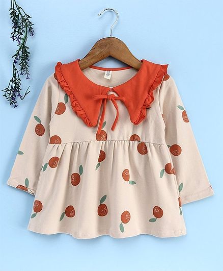 Kookie Kids Full Sleeves Frock Fruit Print - Red