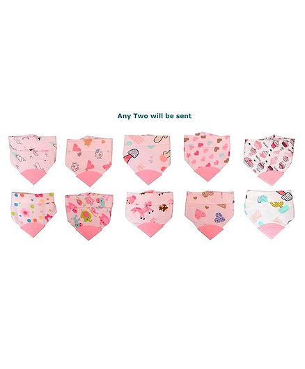 Vibgyor Vibes Cotton Bandanna With Teether Pack of 2 - Pink (Print May Vary)