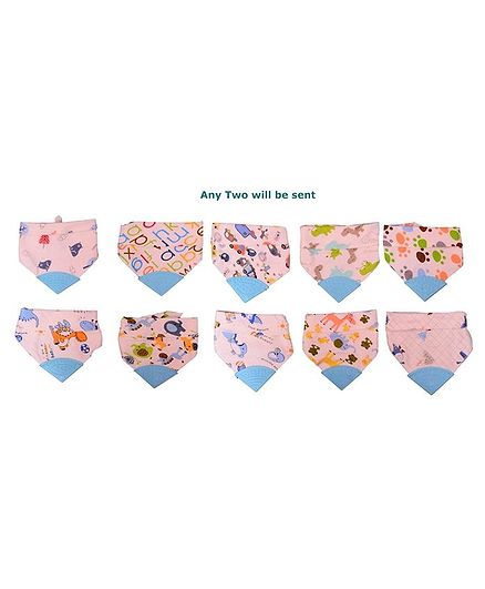 Vibgyor Vibes Cotton Bandanna With Teether Pack of 2 - Blue Pink (Print May Vary)