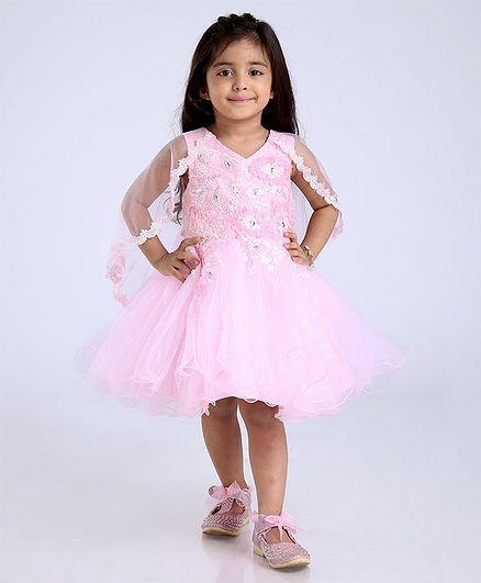 Mark & Mia Sleeveless Embellished Party Frock With Cape - Light Pink