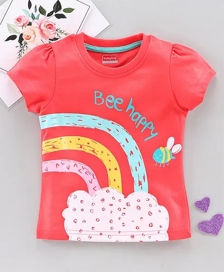 Babyhug Short Sleeves Tee Bee Happy Print - Peach