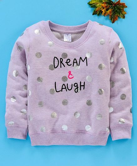 Smarty Winter Wear Full Sleeves Winter Wear Tee Polka Dots Print - Mauve Melange