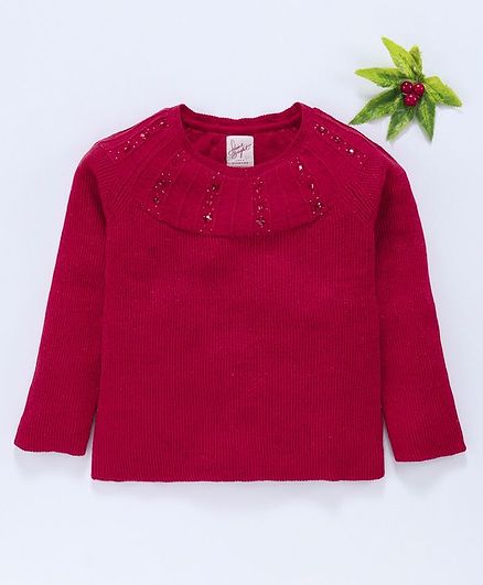 Vitamins Full Sleeves Party Wear Winter Top Trendy Sequin Design - Red