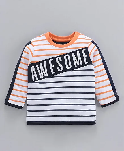 Babyoye Full Sleeves Striped Tee Awesome Print - Black Orange
