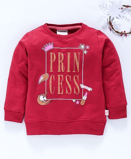 Lazy Bones Full Sleeves Sweatshirt Princess Print - Red