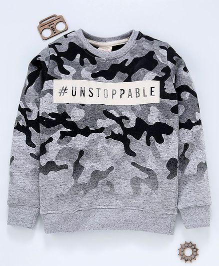 Ollypop Full Sleeves Sweatshirt Unstoppable Print - Grey