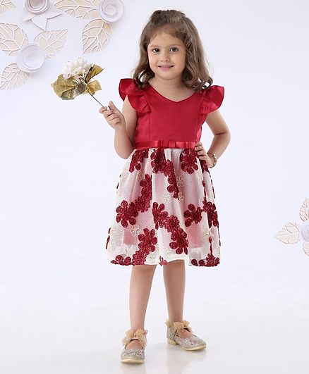 Mark & Mia Sleeveless Embroidered Frock - Red