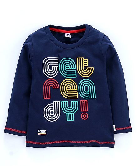 Teddy Full Sleeves Tee Text Print - Navy Blue