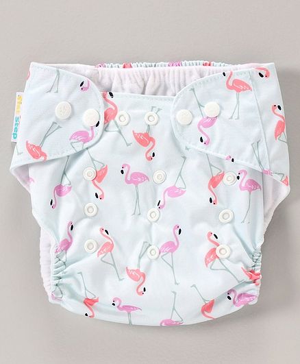 1st Step Adjustable Reusable Diaper With Diaper Liner Flamingo Print - Blue