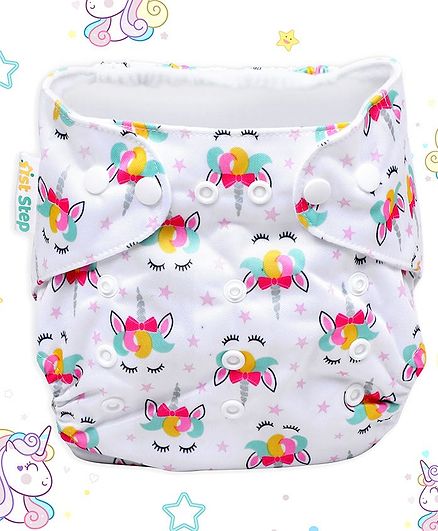 1st Step Adjustable Reusable Diaper With Diaper Liner Unicorn Print - White