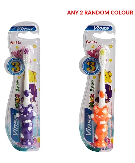 PASSION PETALS Bear Design Toothbrush Pack of 2 (Colour May Vary)