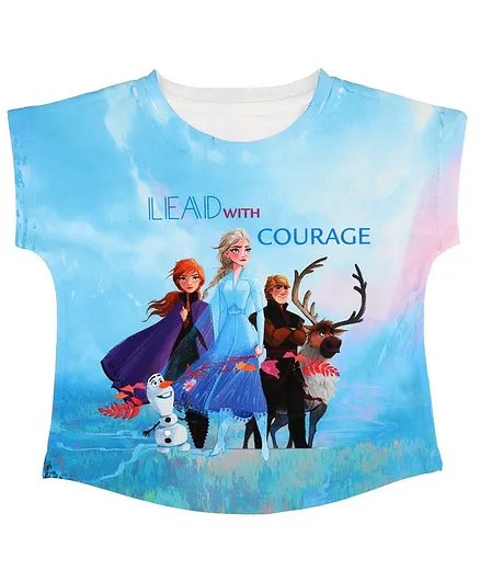 Disney By Crossroads Frozen Elsa Printed Short Sleeves Top - Light Blue