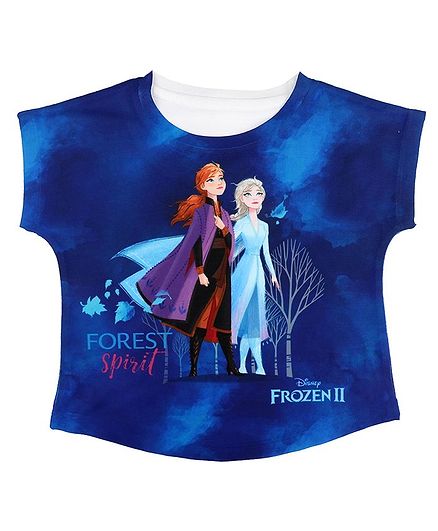 Disney By Crossroads Frozen Forest Spirit Printed Short Sleeves Top - Dark Blue
