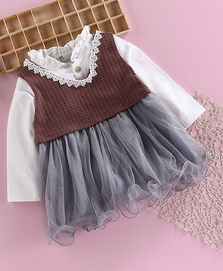 Superfie Solid Netted Full Sleeves Dress - Maroon