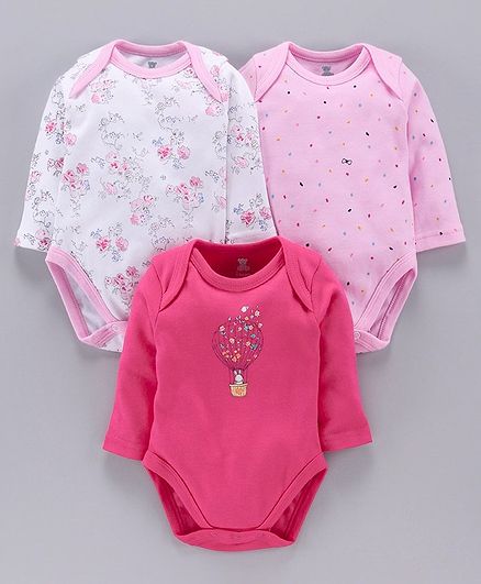 I Bears Full Sleeves Onesies Pack of 3 - Pink