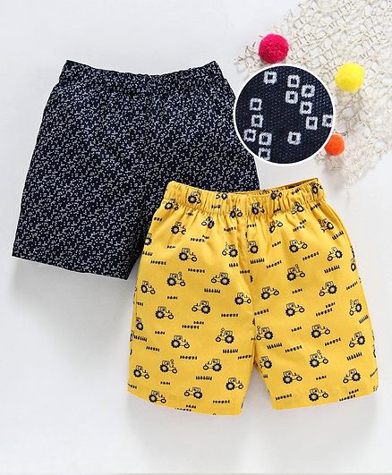 Babyhug 100% Cotton Woven Printed Boxer Set of 2 - Yellow Black