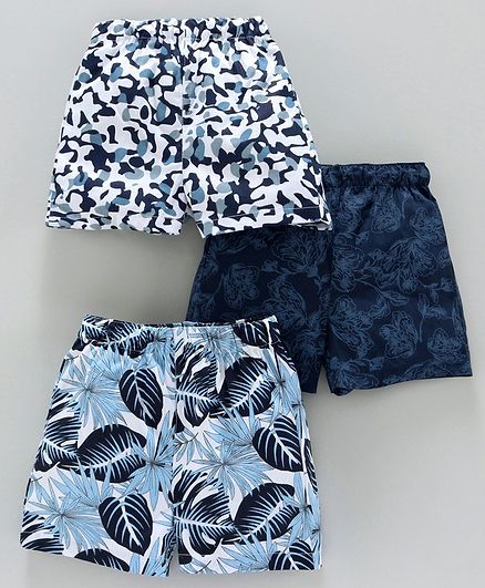 Babyhug 100% Cotton Woven Boxers Allover Print Pack Of 3 - Blue White