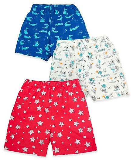 Babyhug 100% Woven Boxers Allover Print Pack Of 3 - Blue Yellow