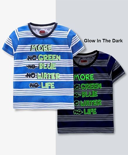 Babyhug Half Sleeves Tee with Glow in the Dark Text Print - Blue White