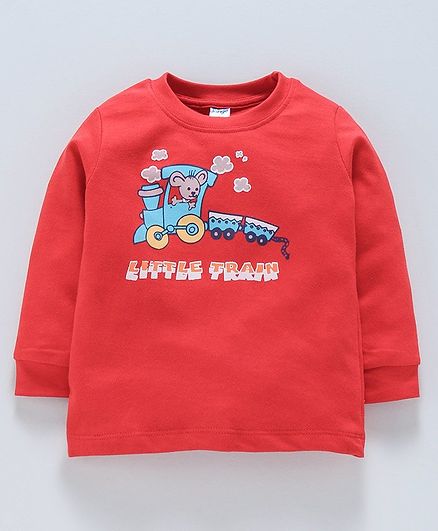 Tango Full Sleeves Tee Train Print - Red