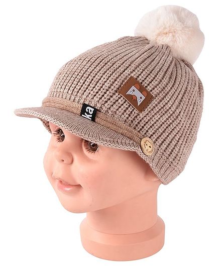 Yellow Bee Pom Pom Cap With Visor - Brown